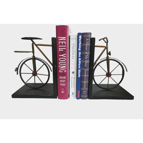 Vintage Style Bicycle Bookends Distressed Black & Gold Metal Base - Picture 4 of 6